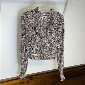 Free People Leopard Print Cropped Length Blouse - Small‎